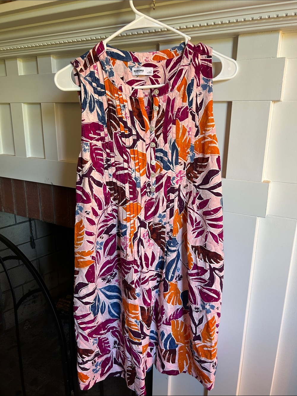 Womens Sonoma Leaf Print Sleeveless Dress Size L
